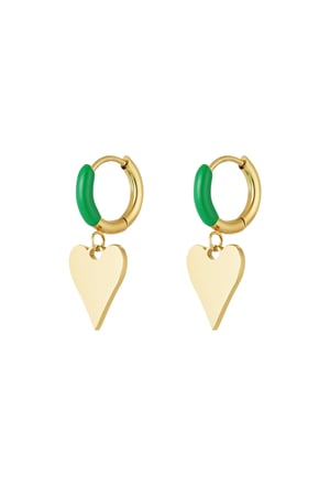 Earrings colorful heart - Gold color/green h5 