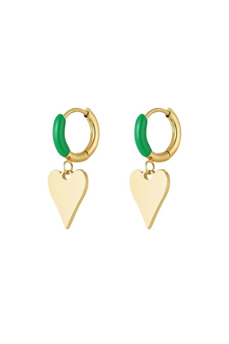 Earrings colorful heart - Gold color/green 2