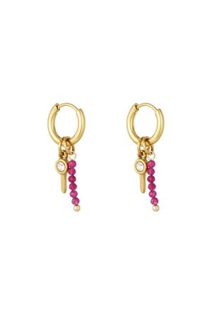 Earrings beads with charm - Gold color/fuchsia h5 