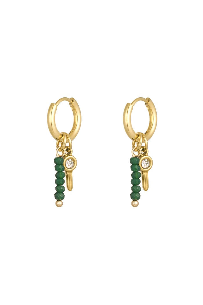 Earrings beads with charm - Gold color/green 