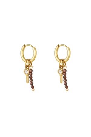 Earrings beads with charm - Gold color/brown h5 