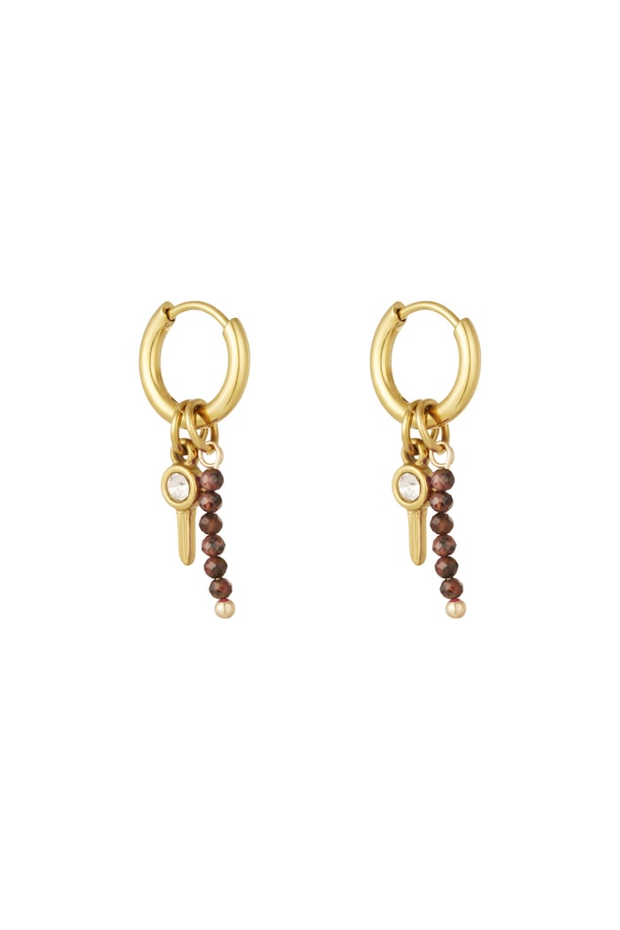 Earrings beads with charm - Gold color/brown 