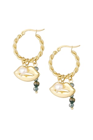 Earrings lip detail natural stone - green Gold color h5 