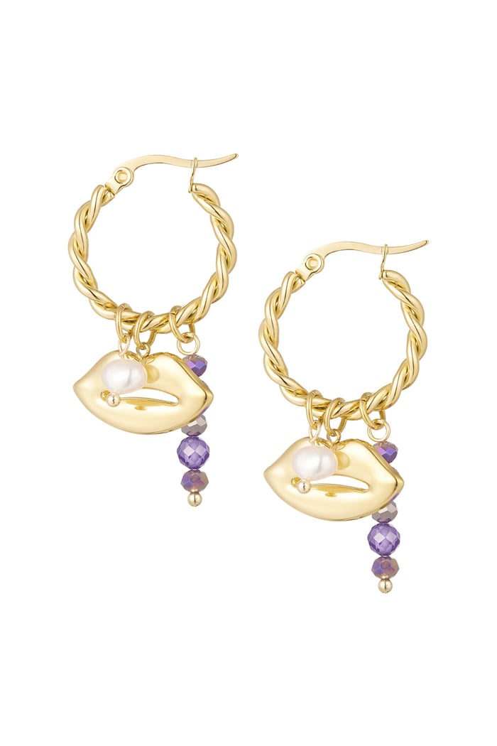 Earrings lip detail natural stone - purple 