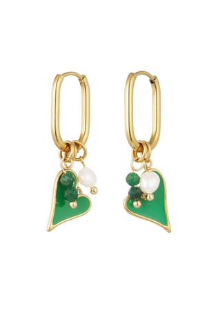 Earrings colored heart with pearl - Gold color/green h5 