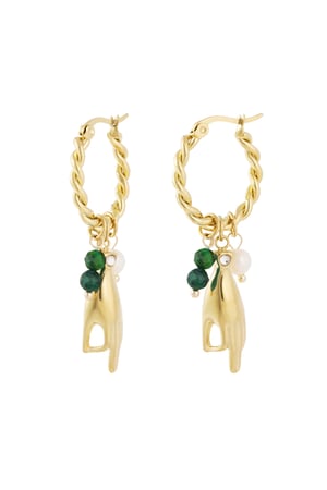 Earrings with hand and pearl pendants - green/Gold color h5 