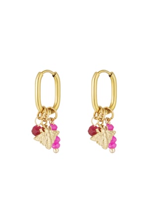 Earrings with decoration - Gold color/fuchsia h5 