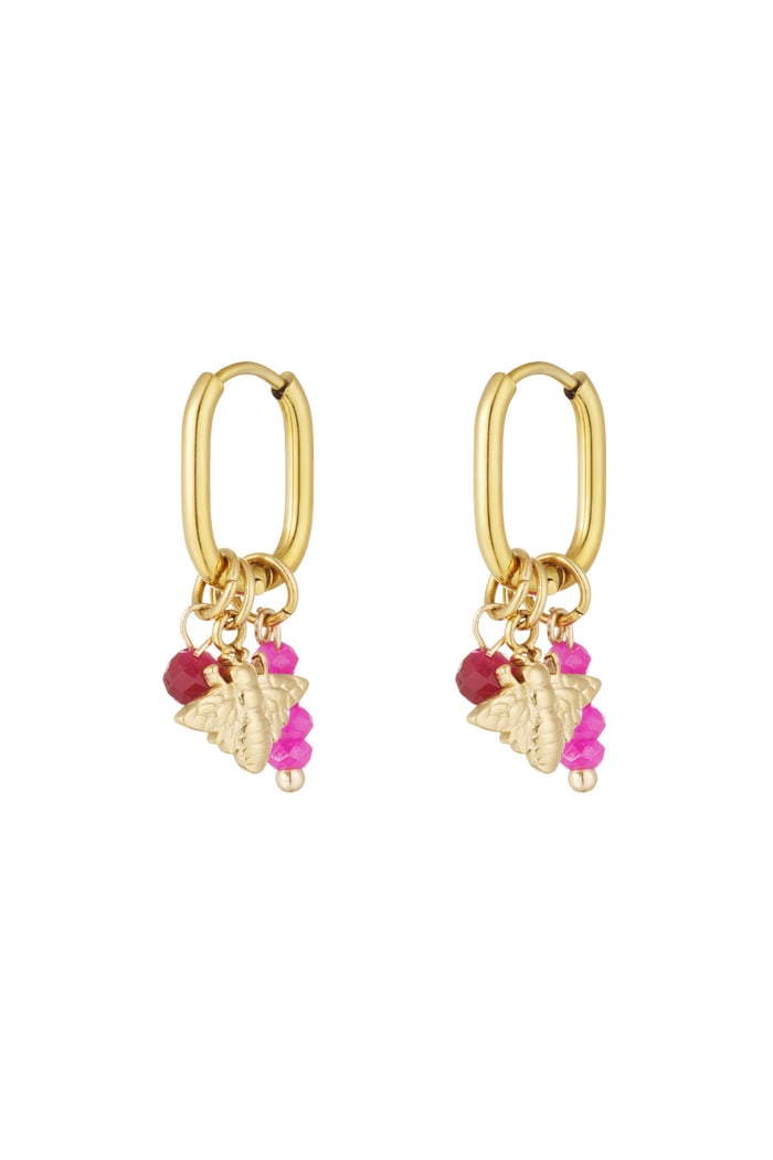 Earrings with decoration - Gold color/fuchsia 