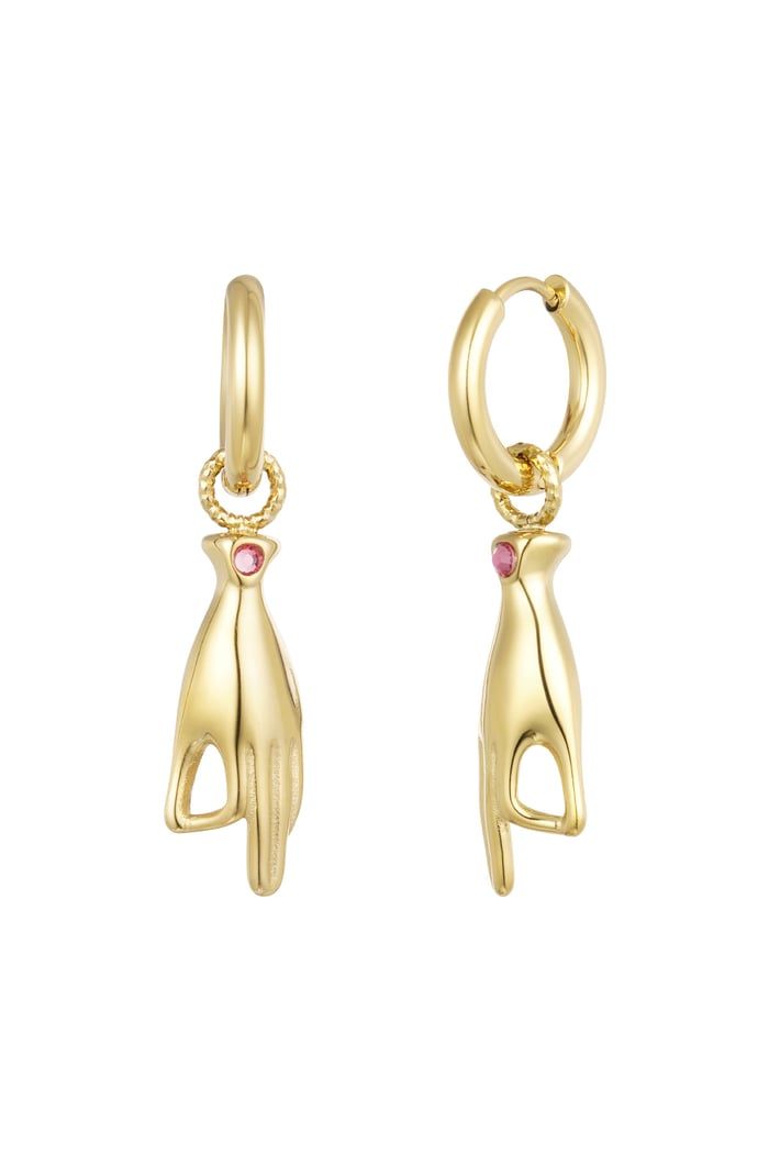 Hand symbol earrings - Gold color/pink 