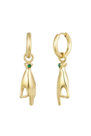 Hand symbol earrings - Gold color/green h5 