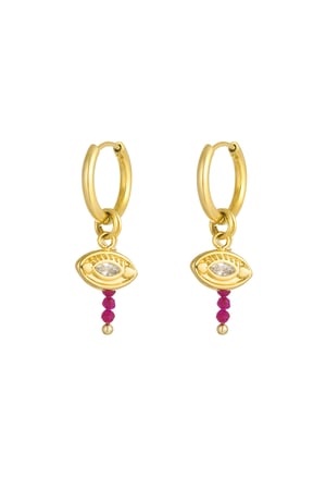 Eye earrings with beads - Gold color/fuchsia h5 