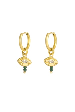 Earrings eye with beads - Gold color/green h5 