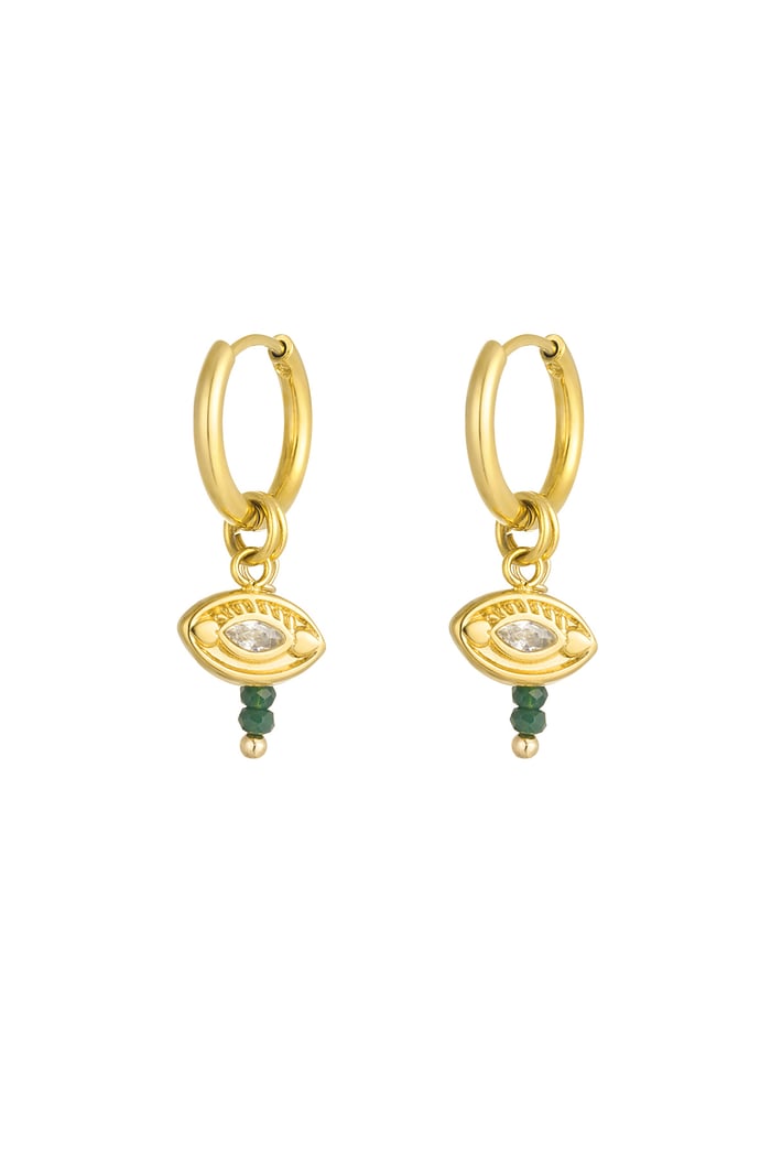 Earrings eye with beads - Gold color/green 