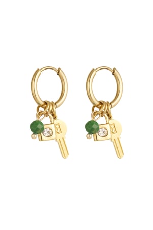 Earrings key with beads - Gold color/green h5 