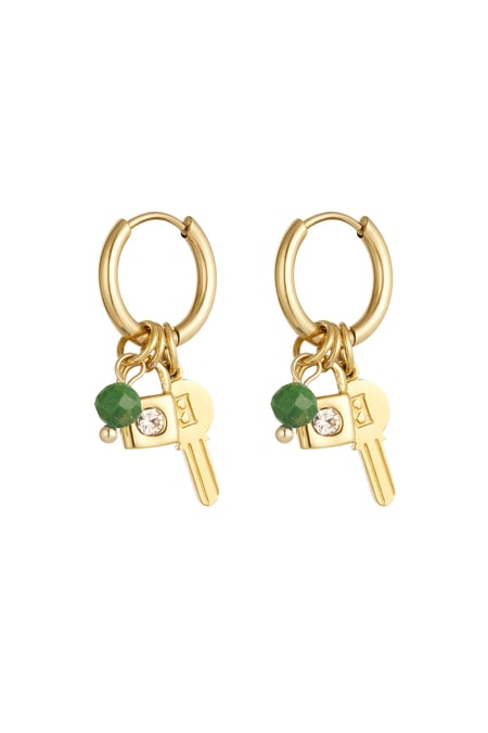 Earrings key with beads - Gold color/green