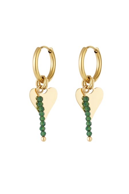 Earrings heart with beads - Gold color/green