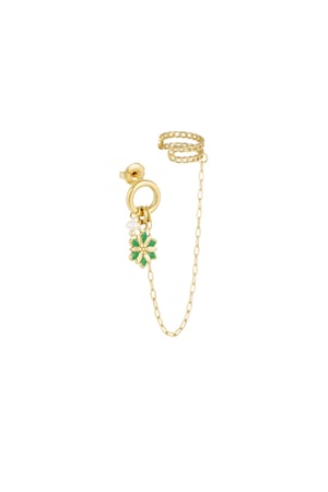 Earring with ear cuff flower - Gold color/green h5 