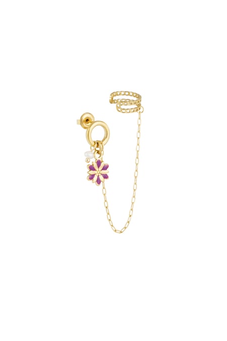 Earring with ear cuff flower - Gold color/purple