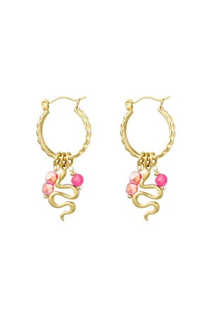 Snake earrings with beads - Gold color/pink h5 