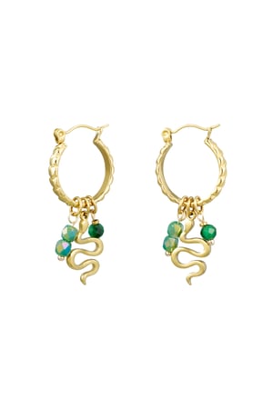 Snake earrings with beads - Gold color/green h5 