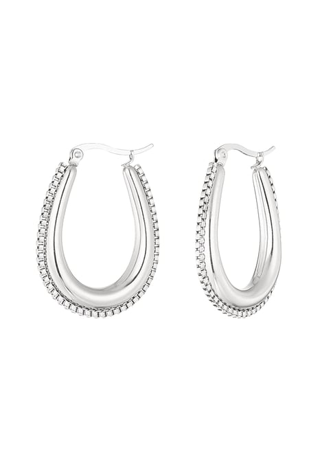 Drop shaped earring with links - Silver Color color