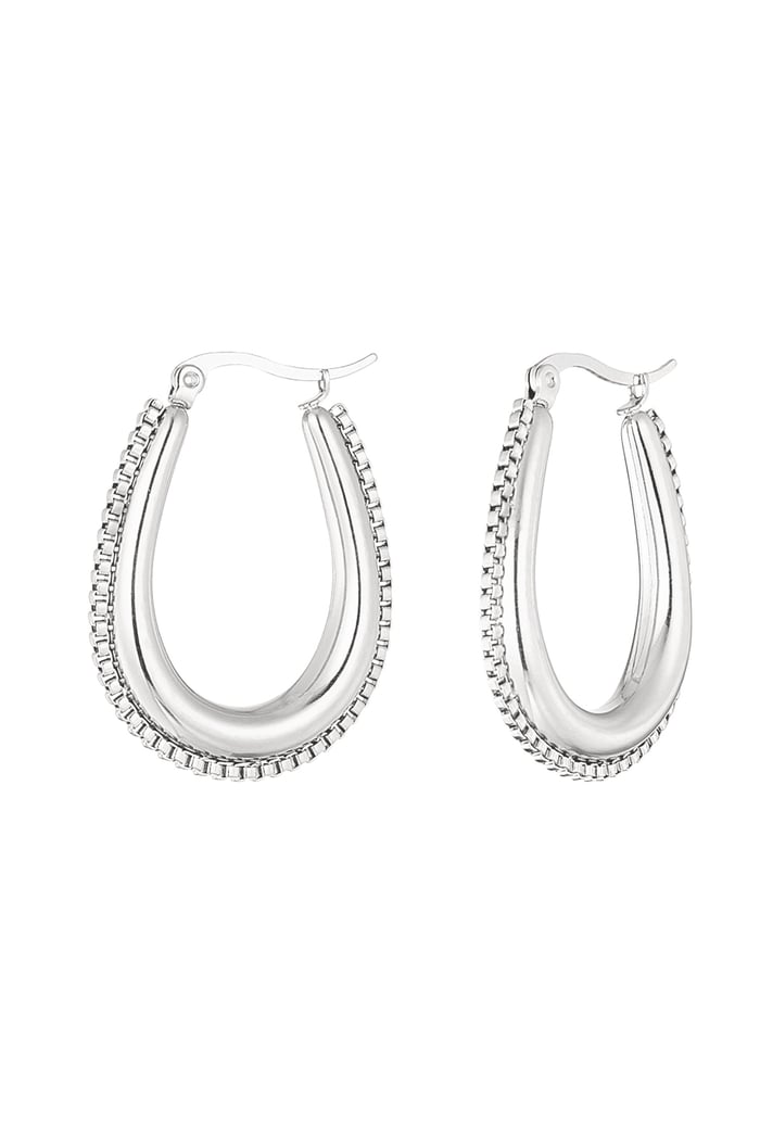 Drop shaped earring with links - Silver Color color 