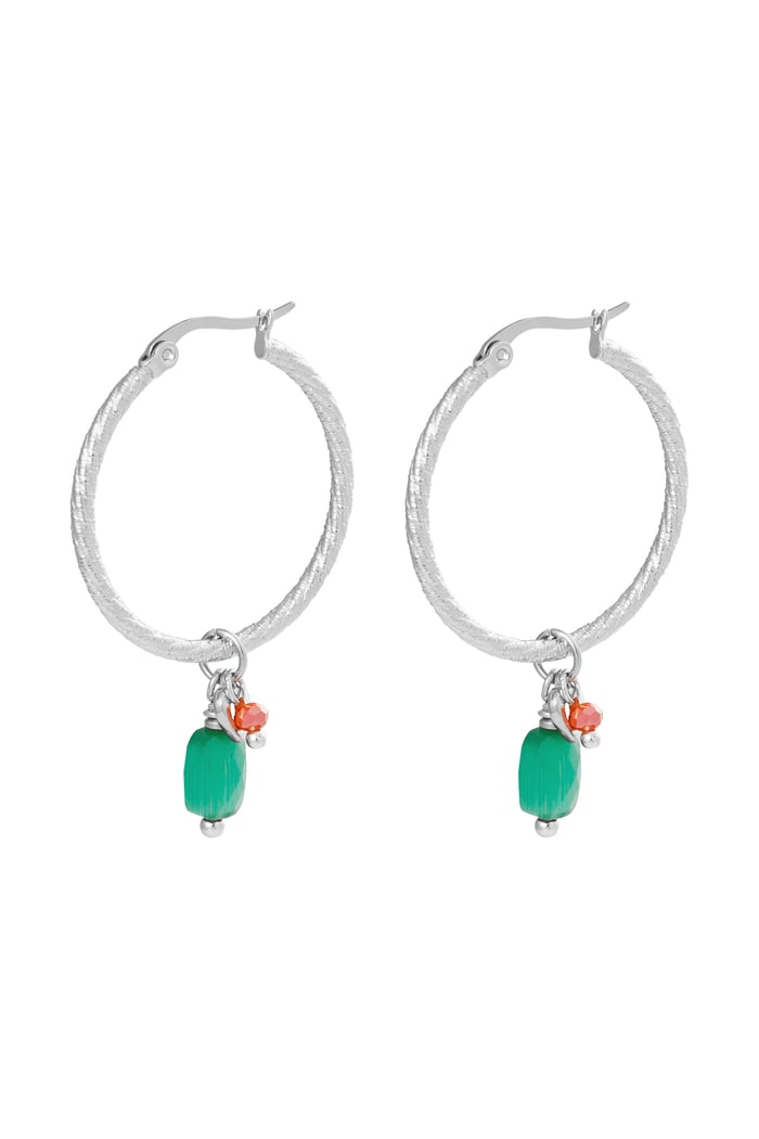 Earrings beads party - Silver color/green 