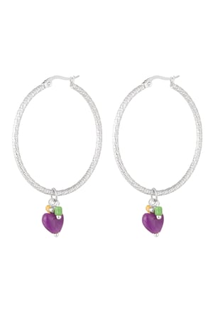 Earrings natural stone purple heart - Silver Color color h5 