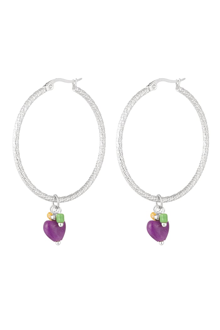 Earrings natural stone purple heart - Silver Color color 