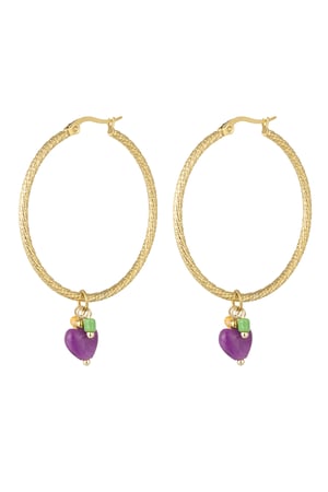 Earrings natural stone purple heart - Gold color h5 