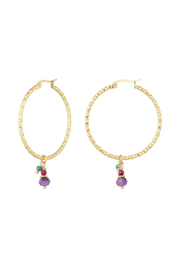 Earrings colorful stones - Gold color/purple 