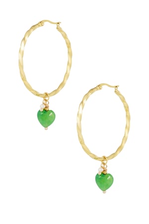 Twisted earrings with heart - Gold color/green h5 