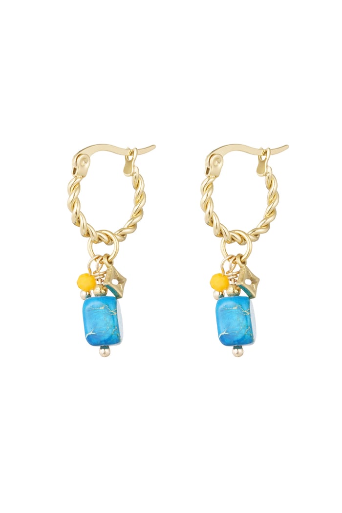 Earrings twisted blue stone - Gold color 