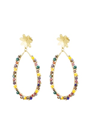 Drop earrings with beads and flower - Gold color/multi h5 