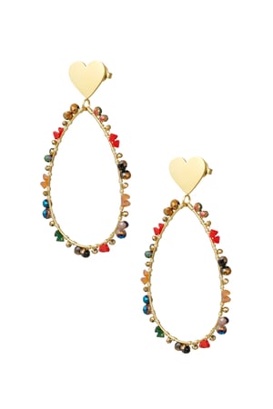 Oval earrings with beads and heart - Gold color/multi h5 