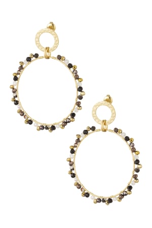 Double circle earrings with beads - Gold color/grey h5 