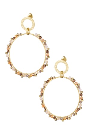 Double circle earrings with beads - Gold color/beige h5 