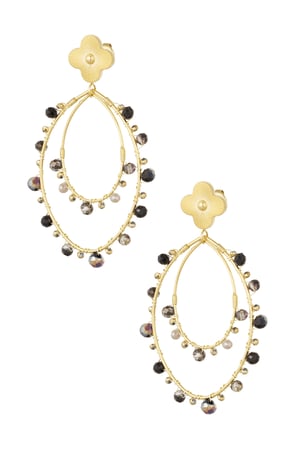 Oval earrings with beads - Gold color/black h5 