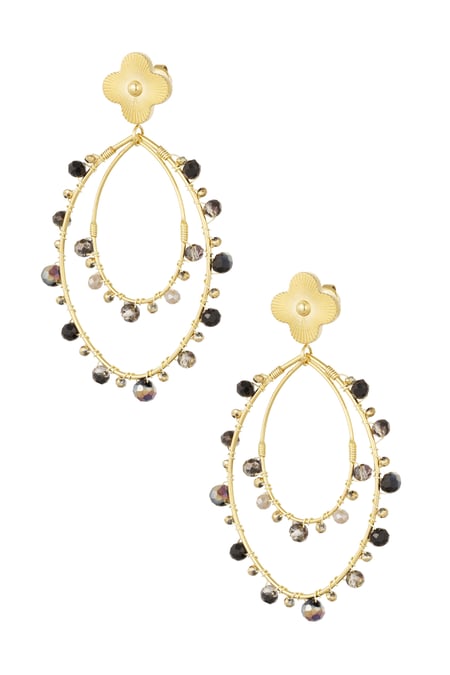 Oval earrings with beads - Gold color/black 2