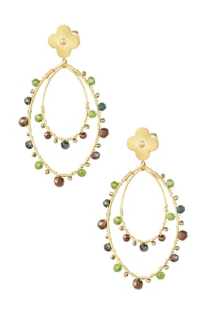 Oval earrings with beads - Gold color/green h5 