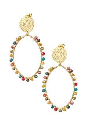 Oval earrings with beads - multi/Gold color h5 