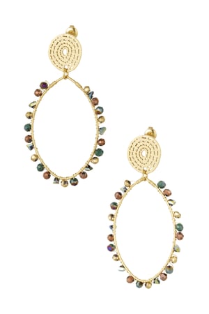 Oval earrings with beads - Gold color/green h5 