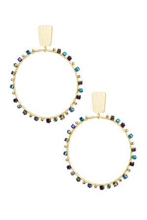 Round earrings with beads - Gold color/blue h5 