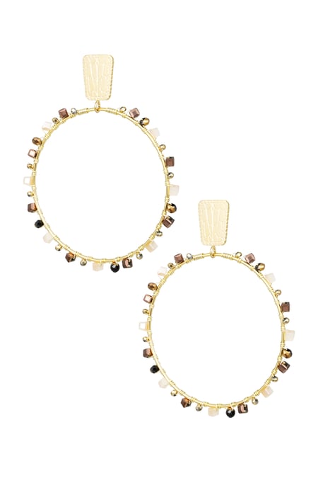 Oorbellen rond met kraaltjes - Goud kleur/beige 2