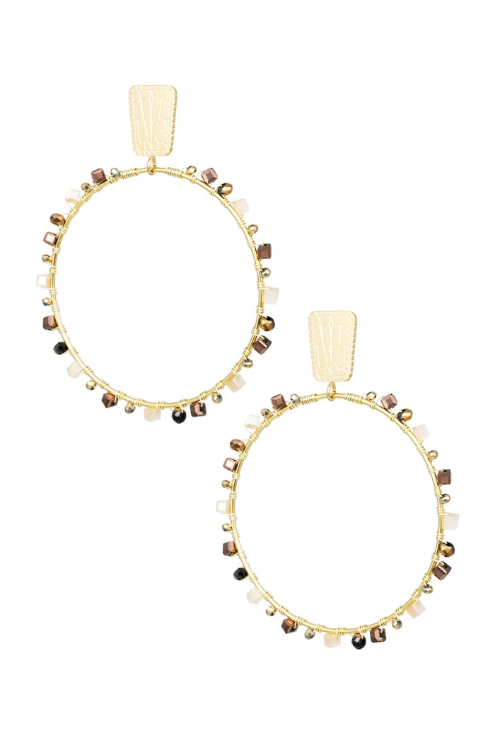 Round earrings with beads - Gold color/beige 