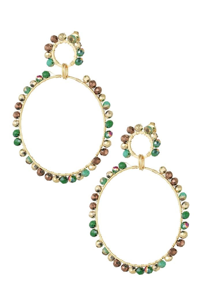 Double earring glass beads winter - green Gold color 