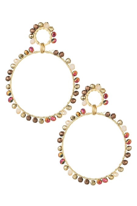 Double earring glass beads winter - beige Gold color