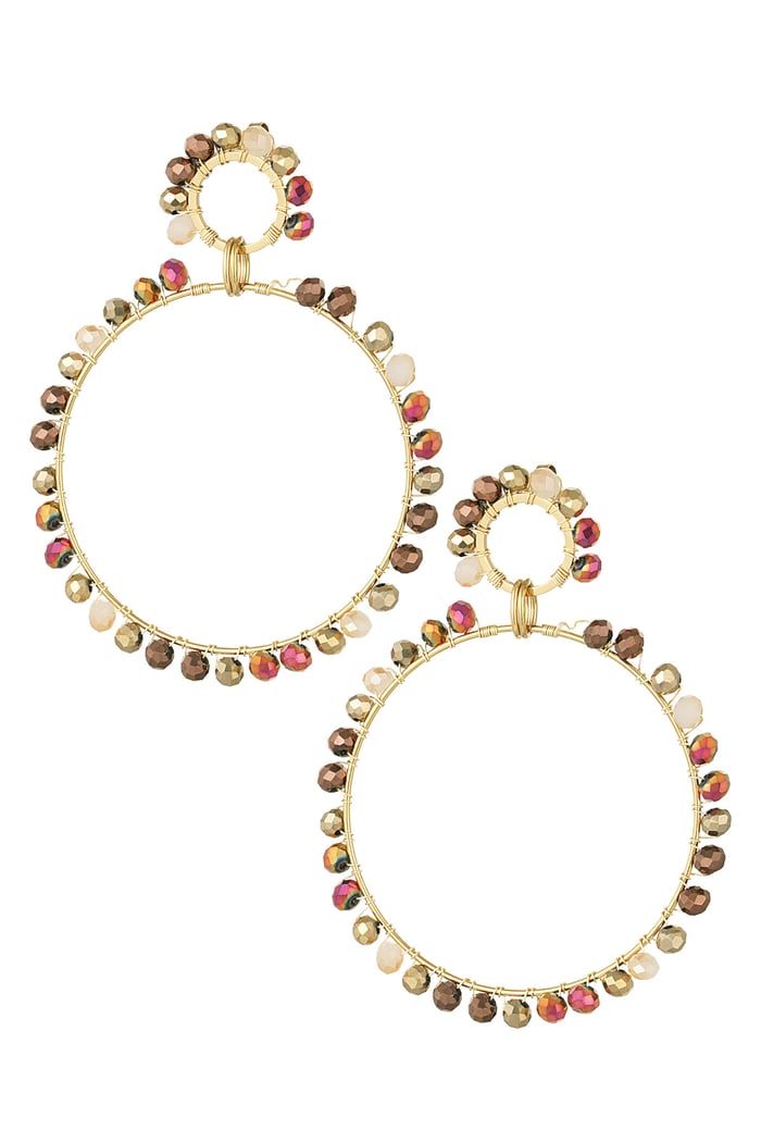 Double earring glass beads winter - beige Gold color 