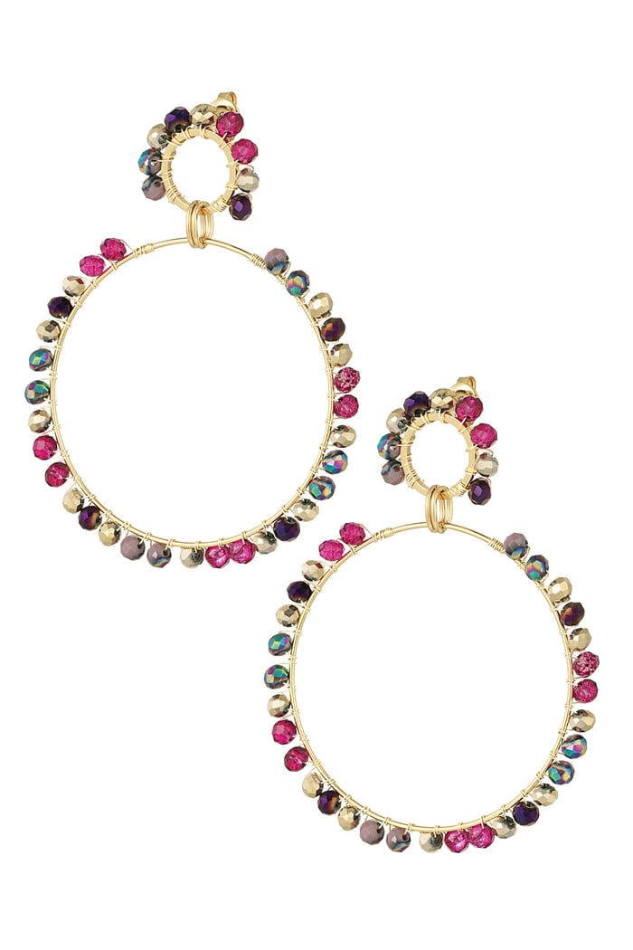 Double earring glass beads winter - pink purple 