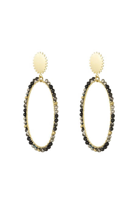 Oblong earrings with beads - Gold color/grey